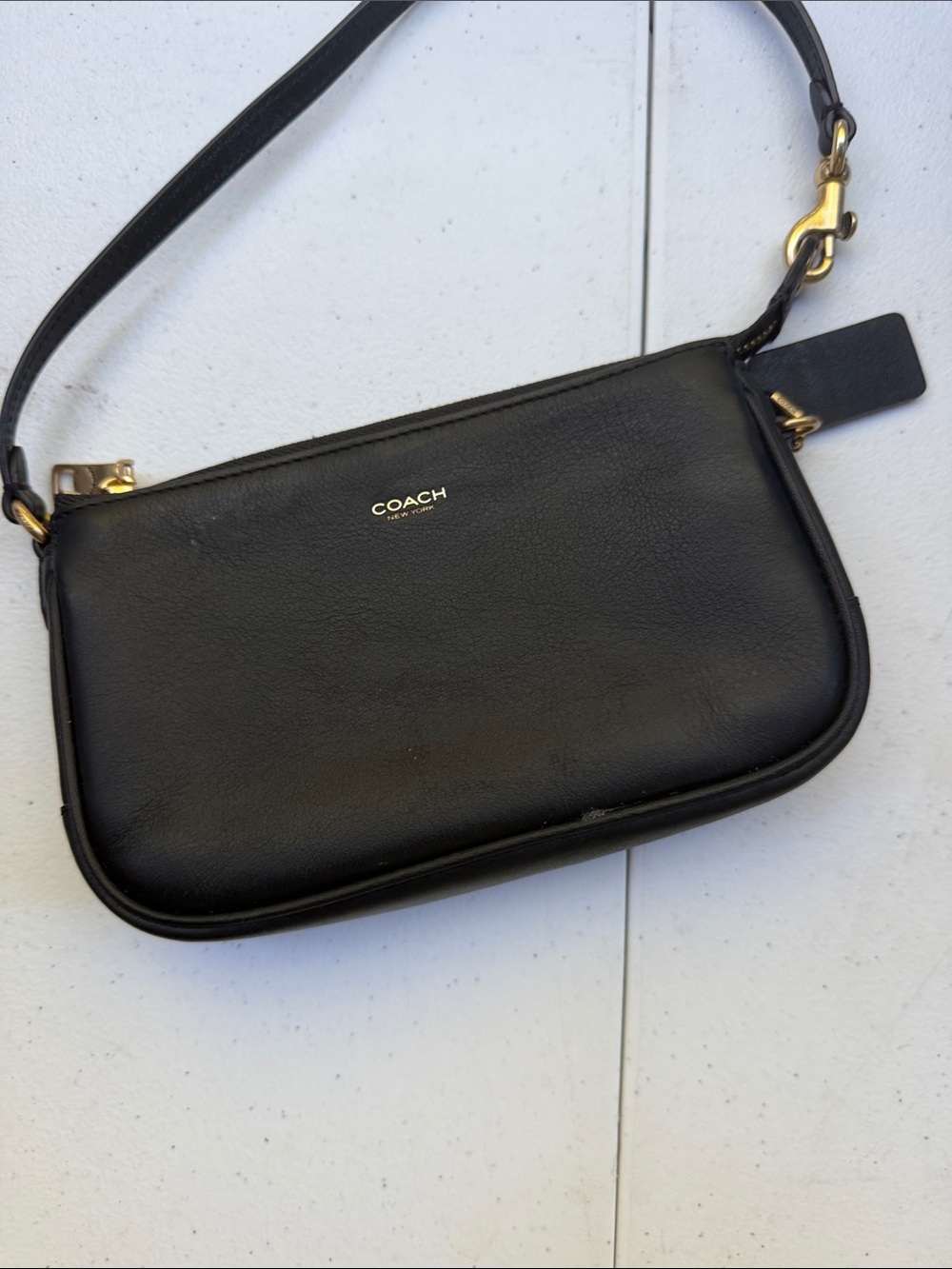 Coach Black Leather Shoulder Bag with Gold Hardware